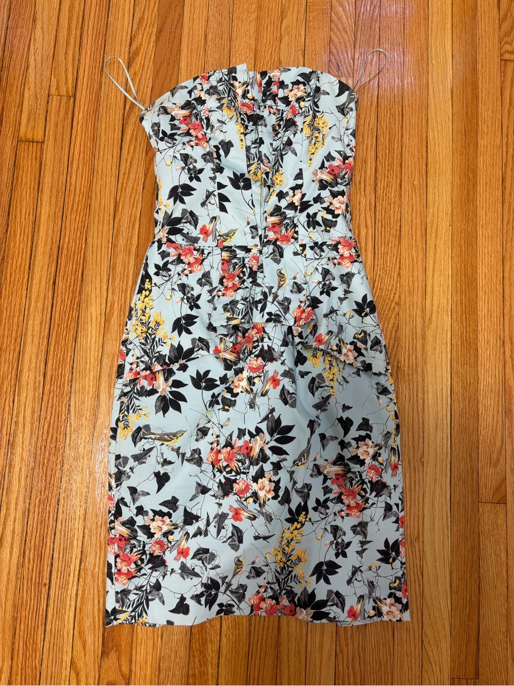 Miss Selfridge Floral Bandeau Peplum Bodycon Dress Size 2